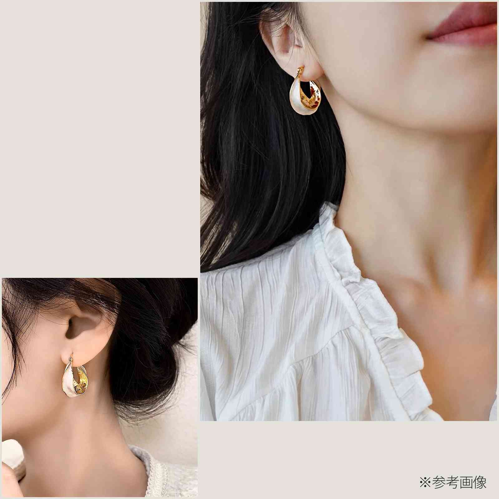 Jadymoon ブランド フープピアス 18kコーティング 琺瑯 オシャレ 上品 リゾート レトロ 大ぶり ドレス パーティー プレゼント ギフト アレルギー対応 アイボリー ブルー グリーン