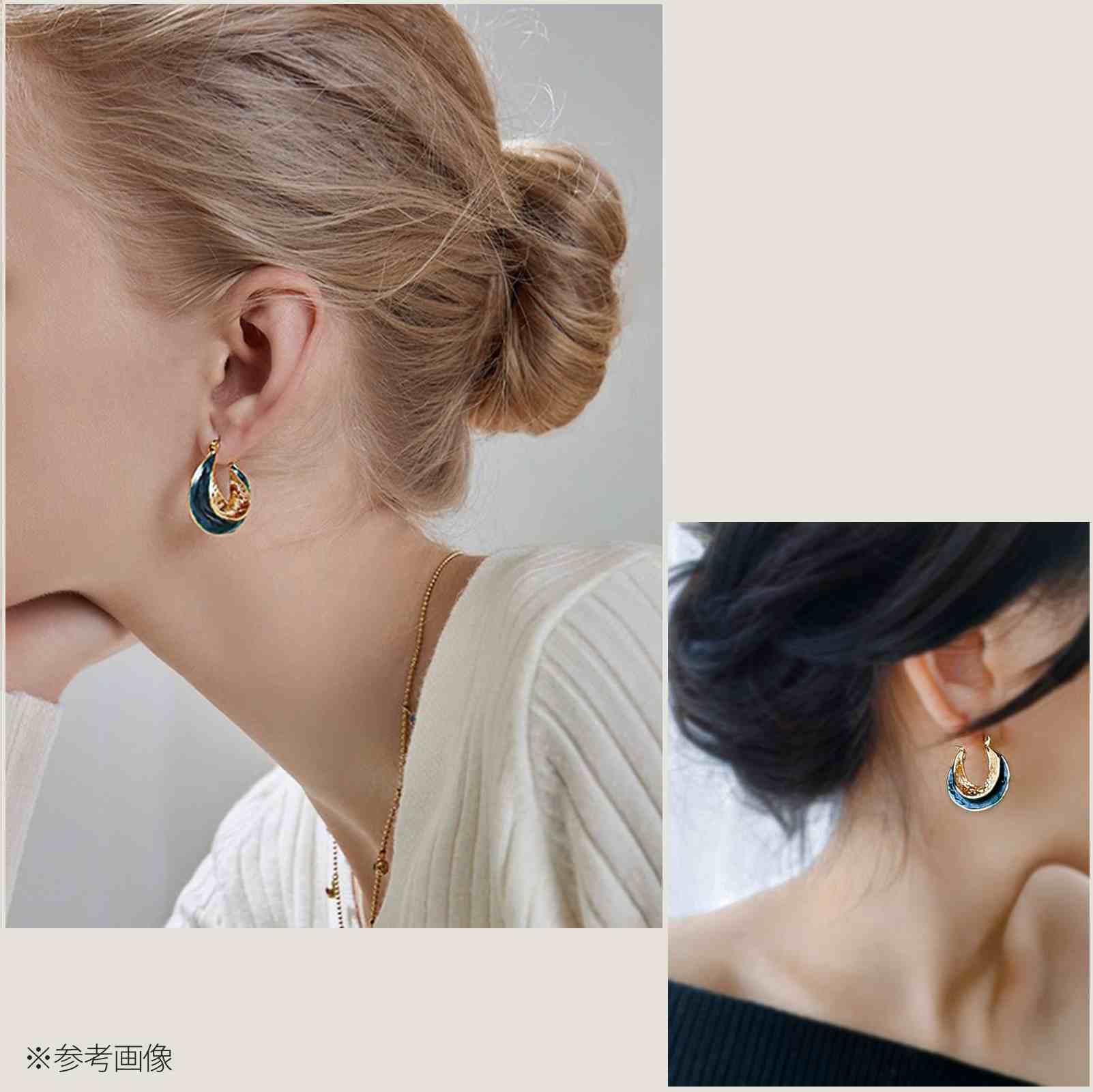 Jadymoon ブランド フープピアス 18kコーティング 琺瑯 オシャレ 上品 リゾート レトロ 大ぶり ドレス パーティー プレゼント ギフト アレルギー対応 アイボリー ブルー グリーン
