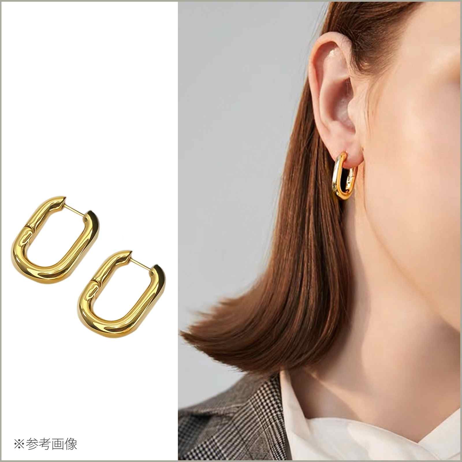 Jadymoon ブランド フープピアス 18kコーティング オーバル型 シンプル 大人 上品 トレンド レトロ カジュアル 通勤 デイリー プレゼント ギフト ストレスフリー ゴールド