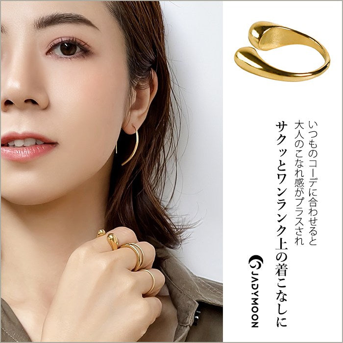 Jadyｍoon ブランド フォークリング オープンリング 指輪 シンプル おしゃれ 上品 デイリー プレゼント ギフト 18kコーティング アレルギー対応 ゴールド