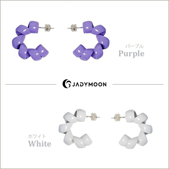 Jadymoon ブランド ピアス C型ピアス 螺旋 ユニーク おしゃれ シンプル プレゼント ギフト シルバー925 アレルギー対応 白 紫 ホワイト パープル