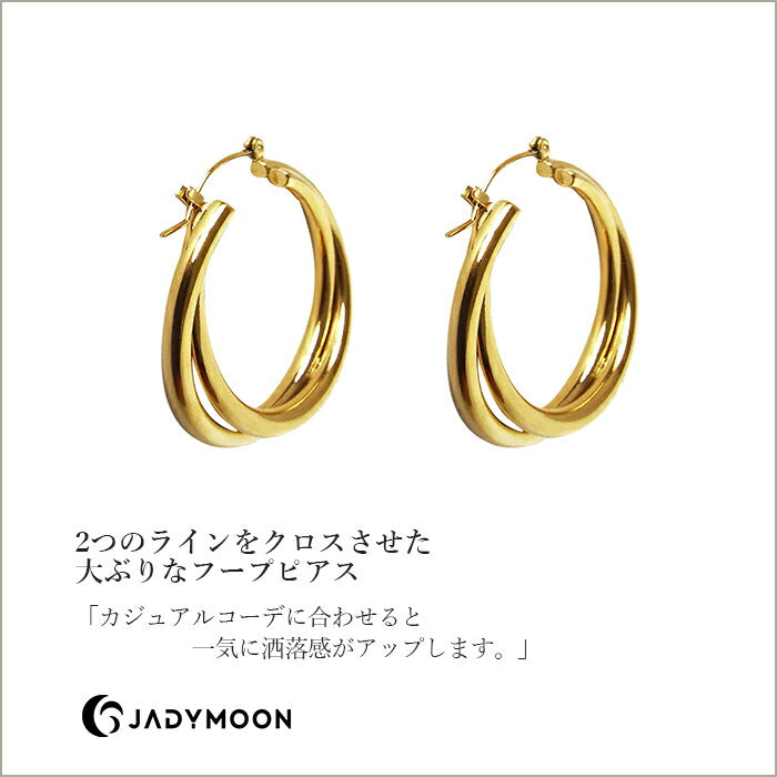 Jadyｍoon ブランド ピアス フープピアス 大きめ 大ぶり シンプル おしゃれ 上品 デイリー プレゼント ギフト 18kコーティング アレルギー対応 ゴールド
