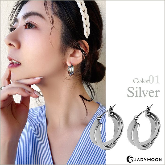 Jadymoon ブランド ピアス フープピアス 大ぶり 大きめ シンプル レトロ モダン おしゃれ 上品 ギフト プレゼント 18kコーティング アレルギー対応 ゴールド シルバー