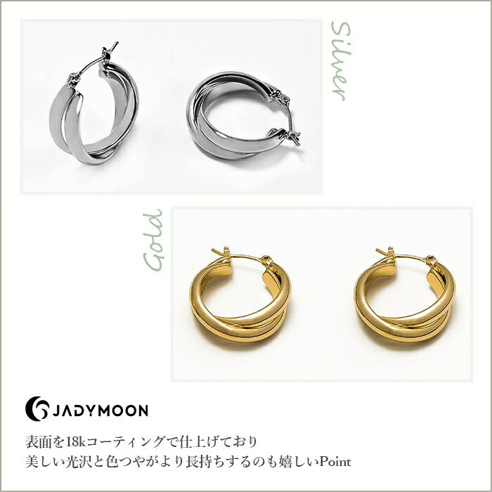 Jadymoon ブランド ピアス フープピアス 大ぶり 大きめ シンプル レトロ モダン おしゃれ 上品 ギフト プレゼント 18kコーティング アレルギー対応 ゴールド シルバー