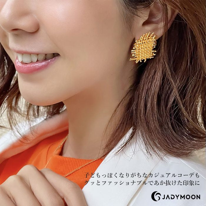 Jadymoon ブランド ピアス スタッドピアス 布片 大きめ 大ぶり ユニーク 上品 オシャレ デイリー プレゼント ギフト シルバー925 18kコーティング アレルギー対応 ゴールド