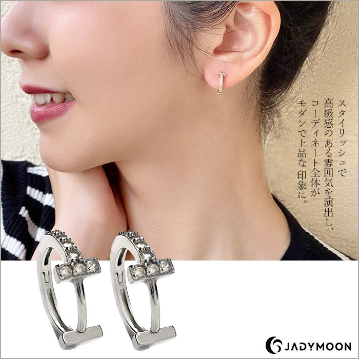 Jadymoon ブランド フープピアス シルバー925 18kコーティング T字型 2way シンプル 上品 おしゃれ トレンド 通勤 デイリー ギフト プレゼント 男女兼用 アレルギー対応 ゴールド シルバー
