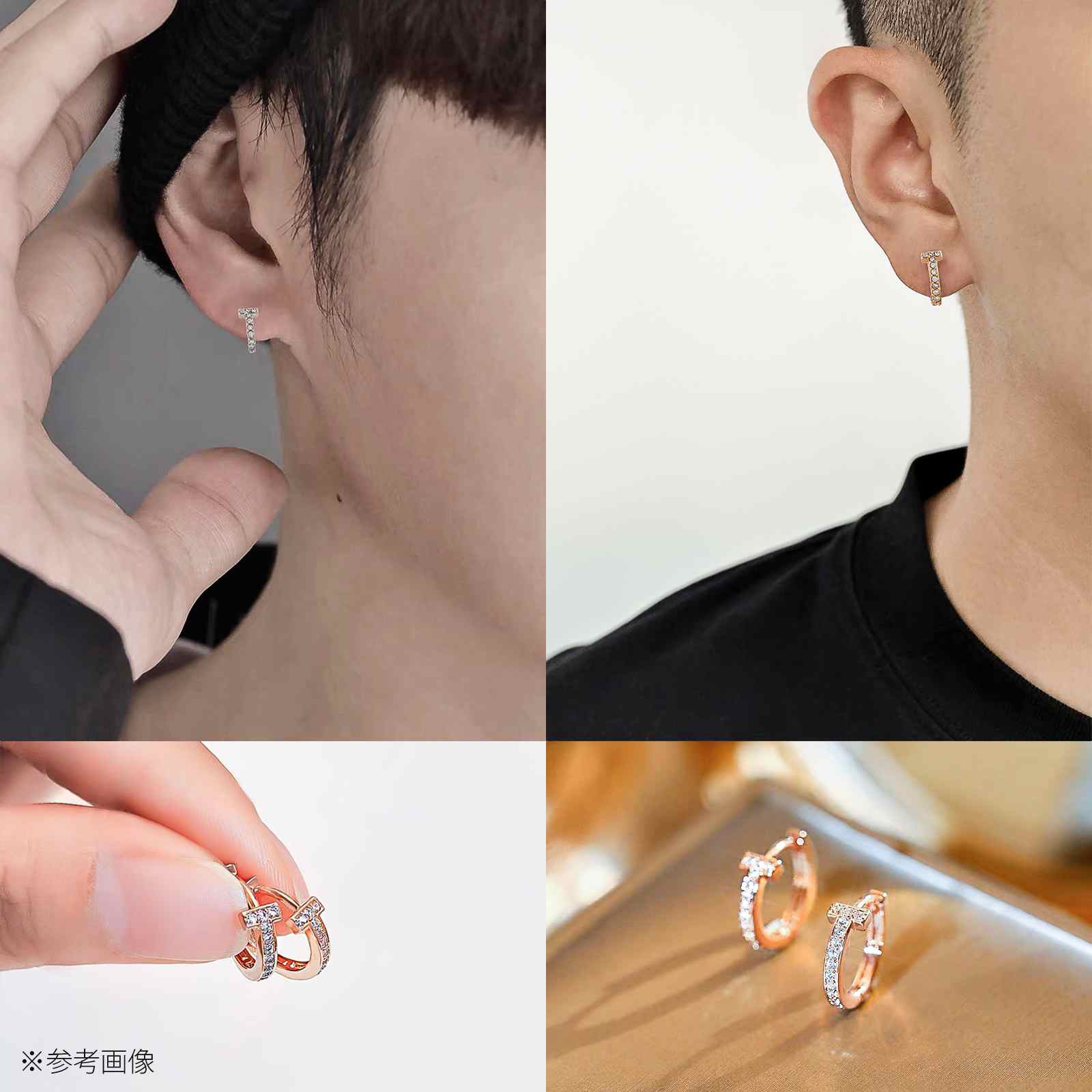 Jadymoon ブランド フープピアス シルバー925 18kコーティング T字型 2way シンプル 上品 おしゃれ トレンド 通勤 デイリー ギフト プレゼント 男女兼用 アレルギー対応 ゴールド シルバー
