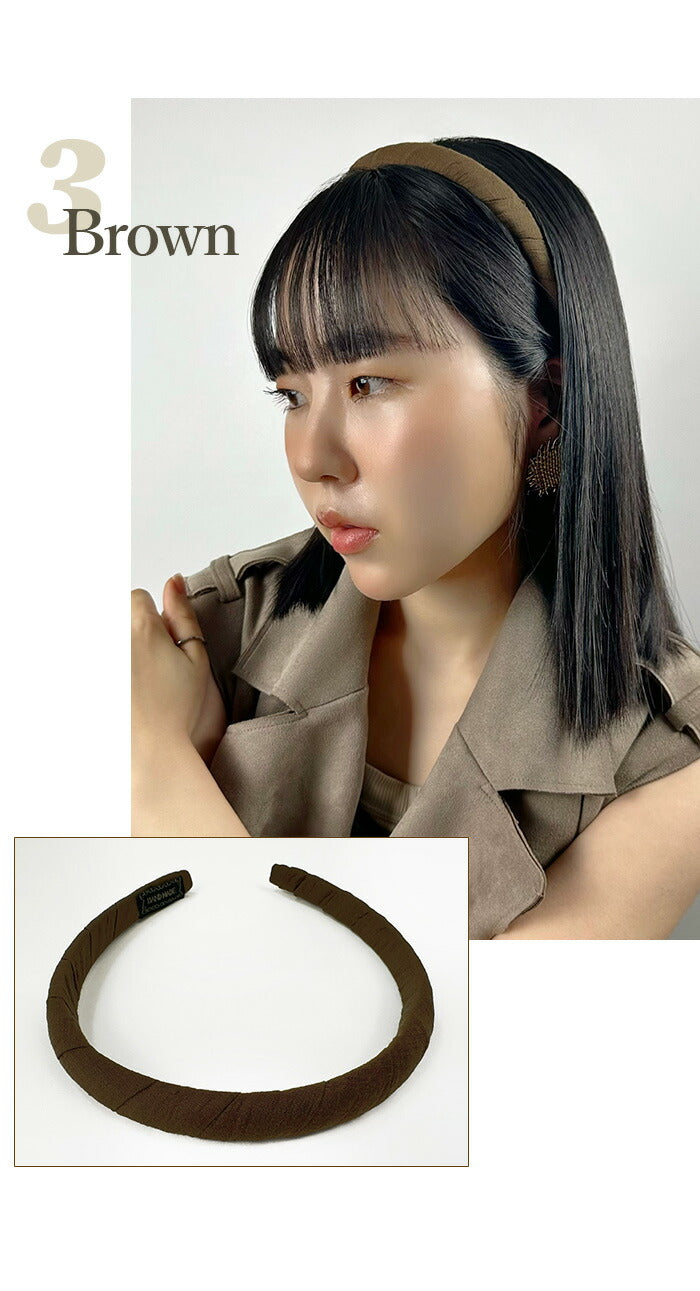 jadymoon ブランド カチューシャ ヘアアクセサリー 細め リネン風 シワ加工 シンプル 合わせやすい おしゃれ ずれにくい ストレスフリー シック エレガント トレンド 大人 デイリー オケージョン 無地 黒 ブラック ベージュ ブラウン