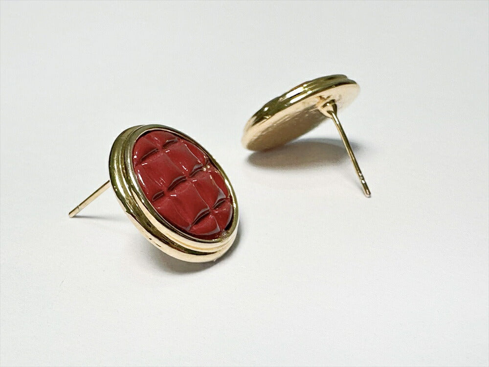 赤チェック　エコー　ピアス